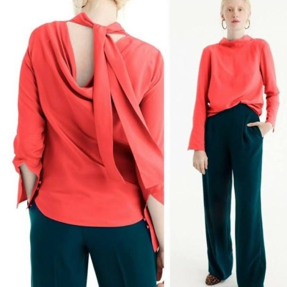 J.Crew Red Silk Tie Back Top
